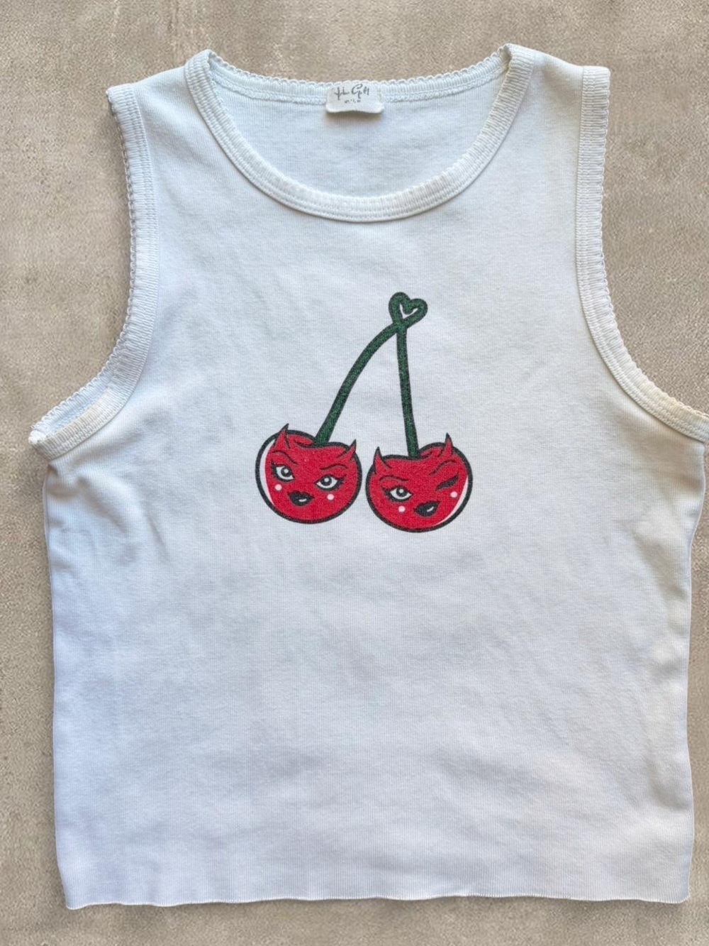 VINTAGE RARE y2k Brandy Melville Devil Cherries White Tank - Picture 1 of 4